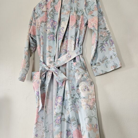 Vtg Miss Elaine Floral Robe Womens L Pastel Belted Fleece Lined Pockets Cottage - Picture 5 of 9